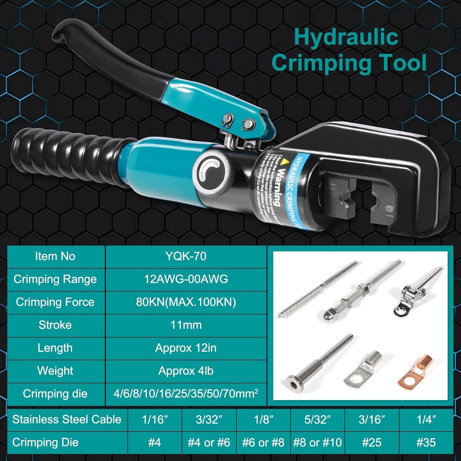 10 Tons Hydraulic Crimping Tool with 9 Dies - Battery Cable Crimper Tool & Wire