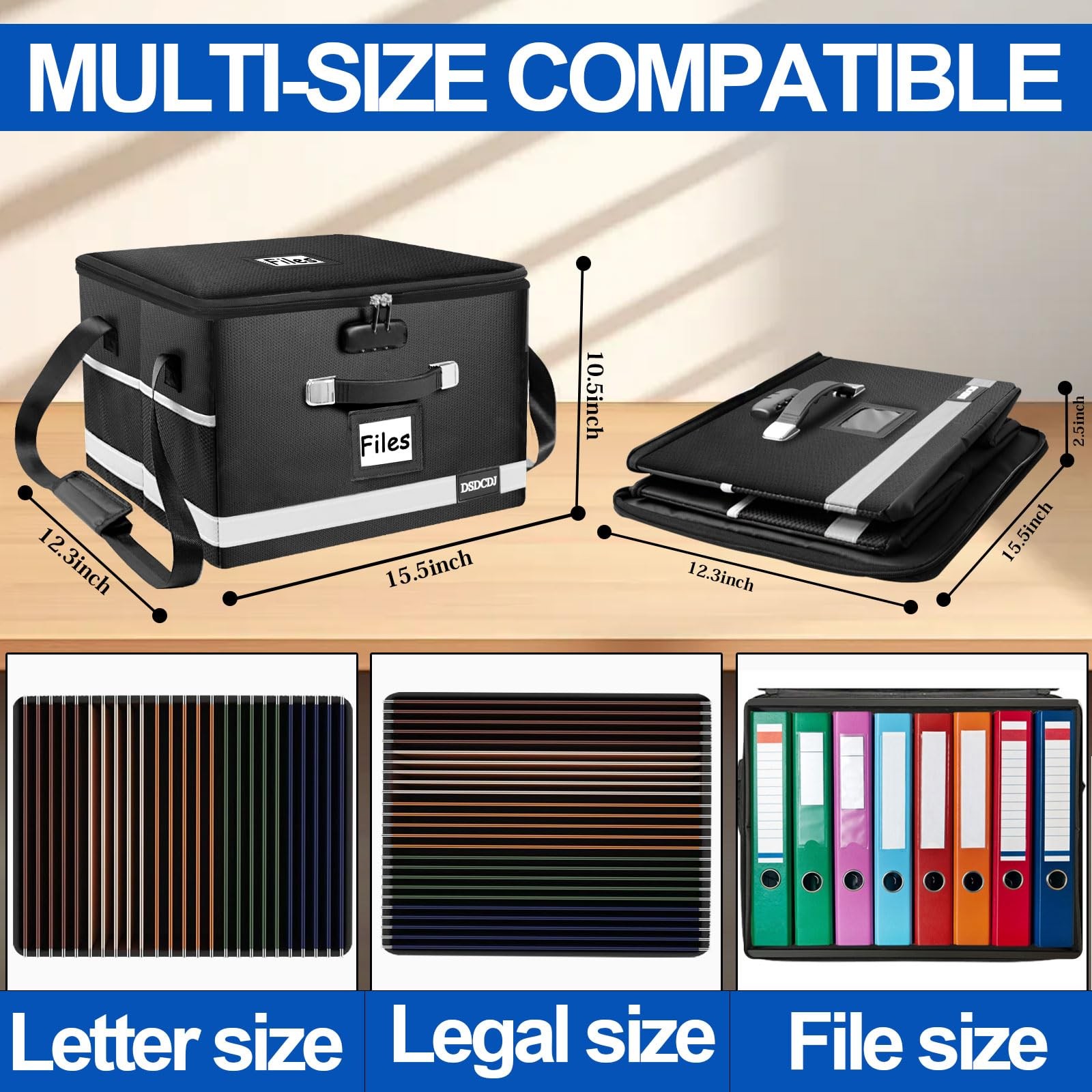Upgraded Fireproof File Box with Stay-Open Straps, Fireproof Document Box wit...