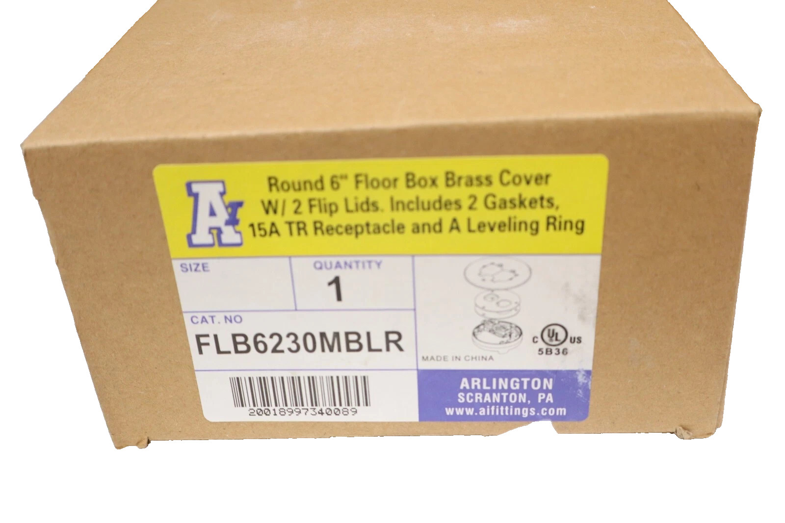 NEW FLB6230MBLR Arlington 6" Floor Box w Brass  cover & Leveling Ring