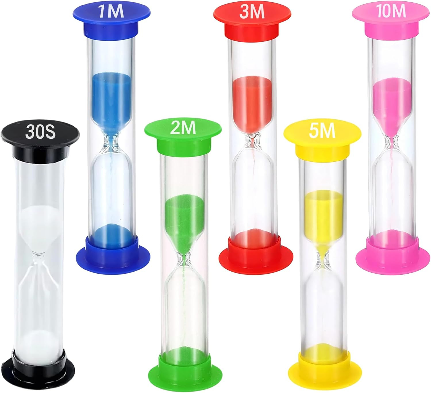 Sand Timer for Kids Set of 6 Small Colorful Hourglass Acrylic Covered Clock 30Se