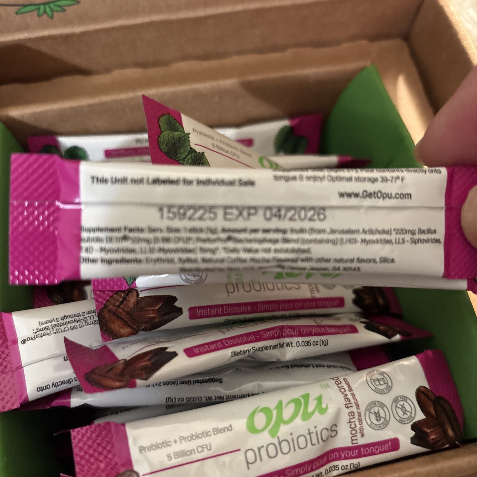 Probiotics 5 Billion CFU's Mint/Mocha Instantly Dissolves 30 Packets Exp 04/2026