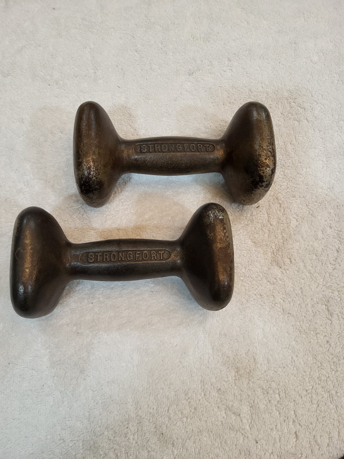 Vintage Pair Strongfort Cast Iron  Dumbells Weights Barbells