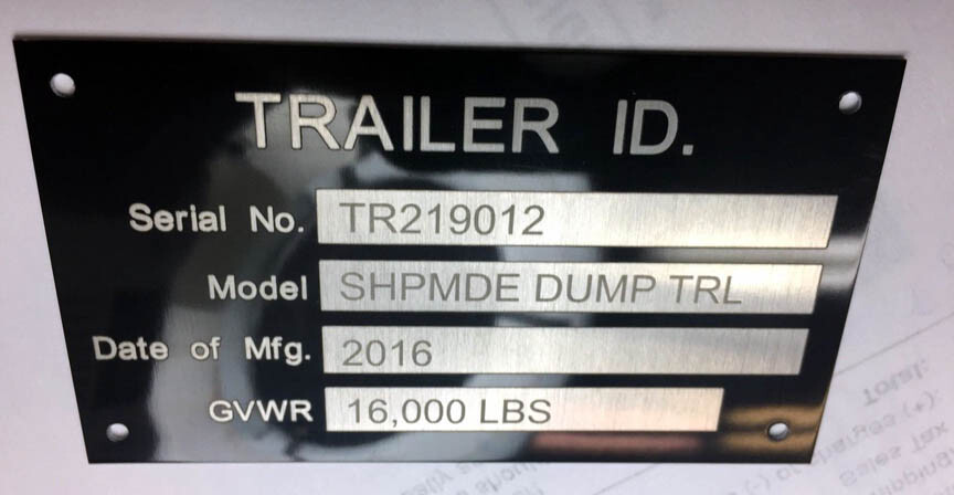 Engraved Premium  4 Line Aluminum Trailer ID Data Plate Tag Plate Nameplate
