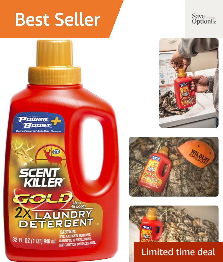 Scent Killer Gold Scent Free Laundry Detergent for Hunting Gear with Power Bo...