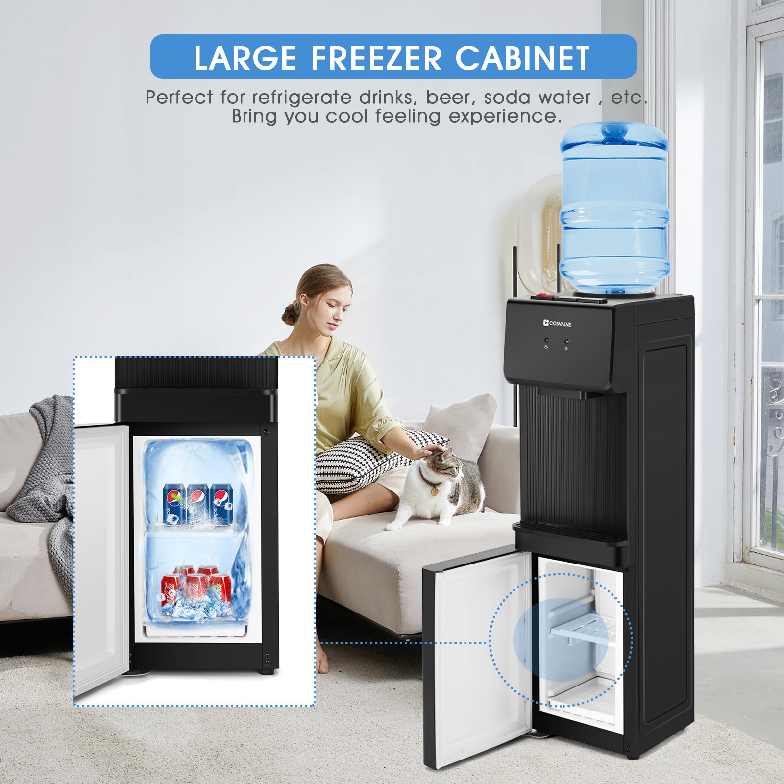 Top Loading Hot/Cold Water Cooler Dispenser Compressor Refrigeration Freezer