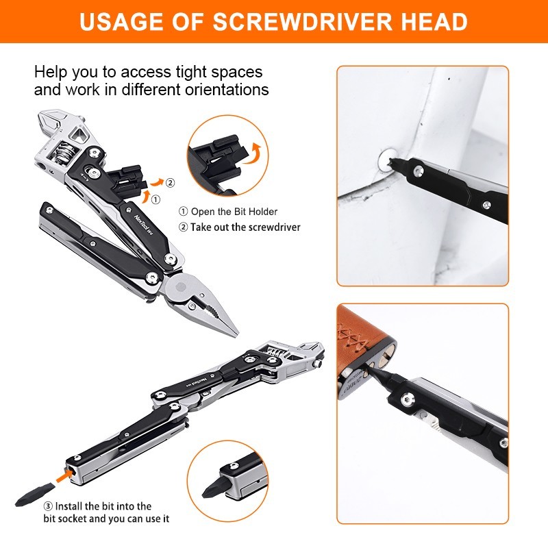 NexTool Adjustable Wrench Multitool w/Pouch Essential Tools Stainless Handles