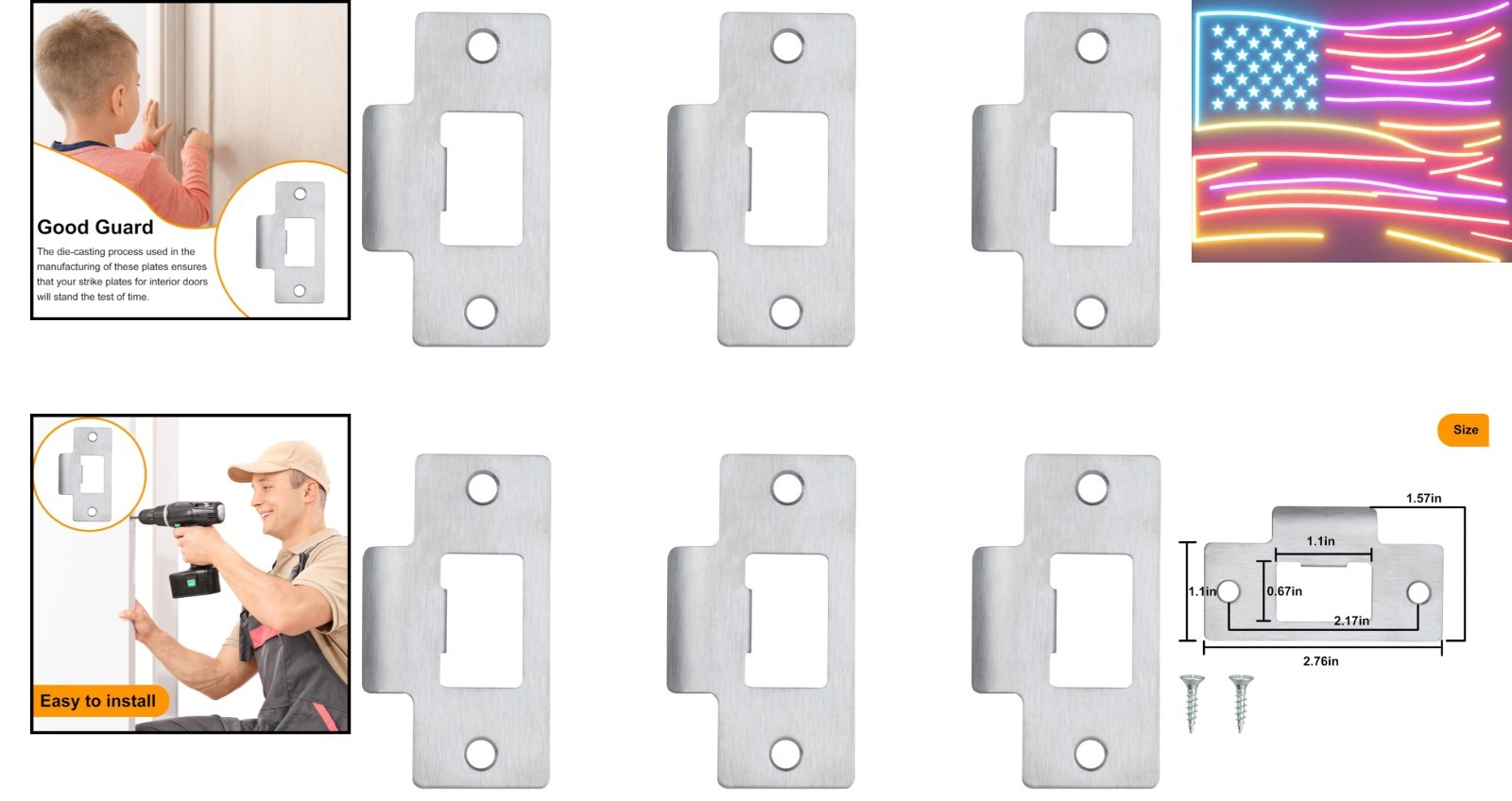6PCS Universal Door Strike Plate，Replacement Lock Strike Plate T Strike Deadb...