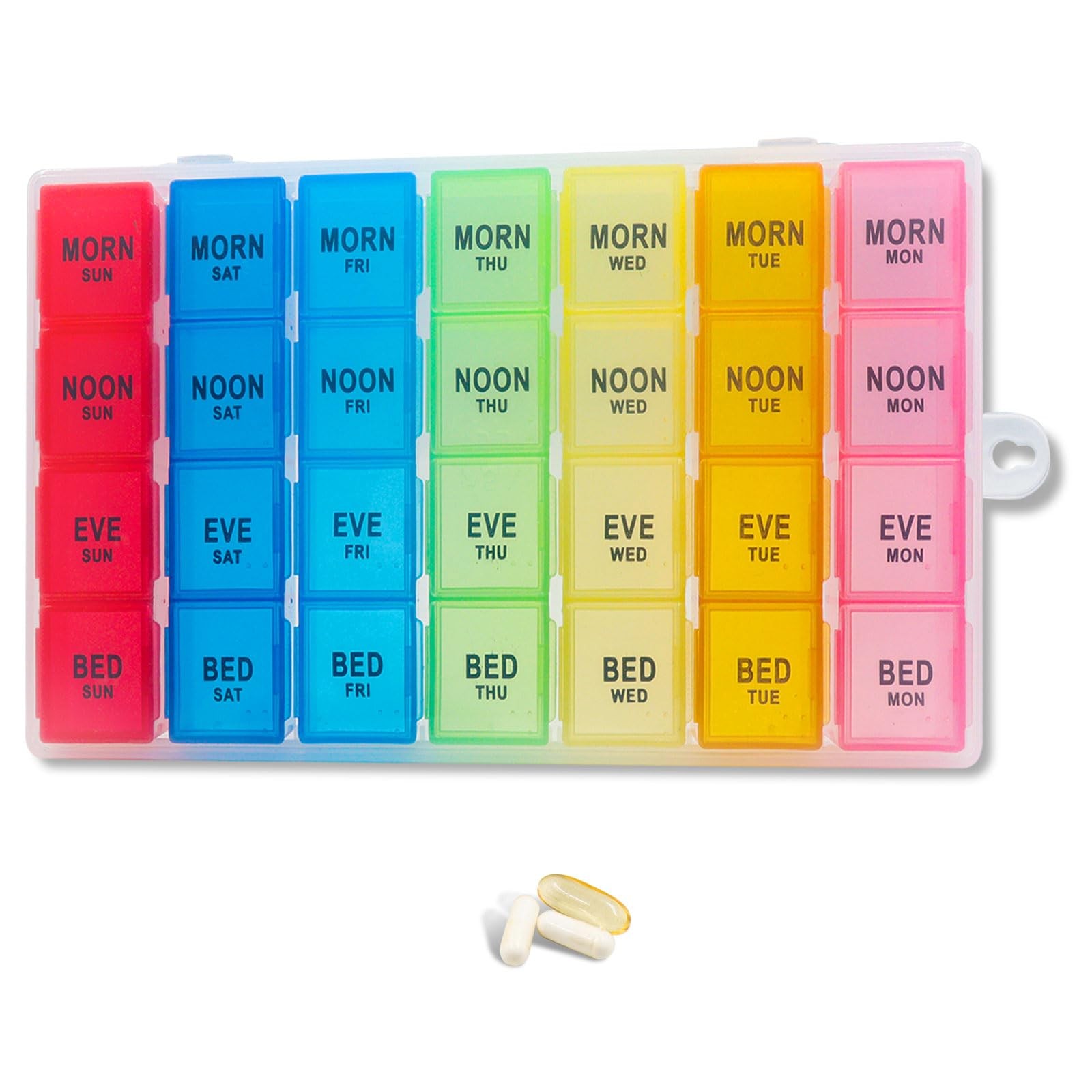 Weekly Pill Organizer 4 Times a Day, 7-Day 1PC, 8.2x4.6x1.2, Rainbow
