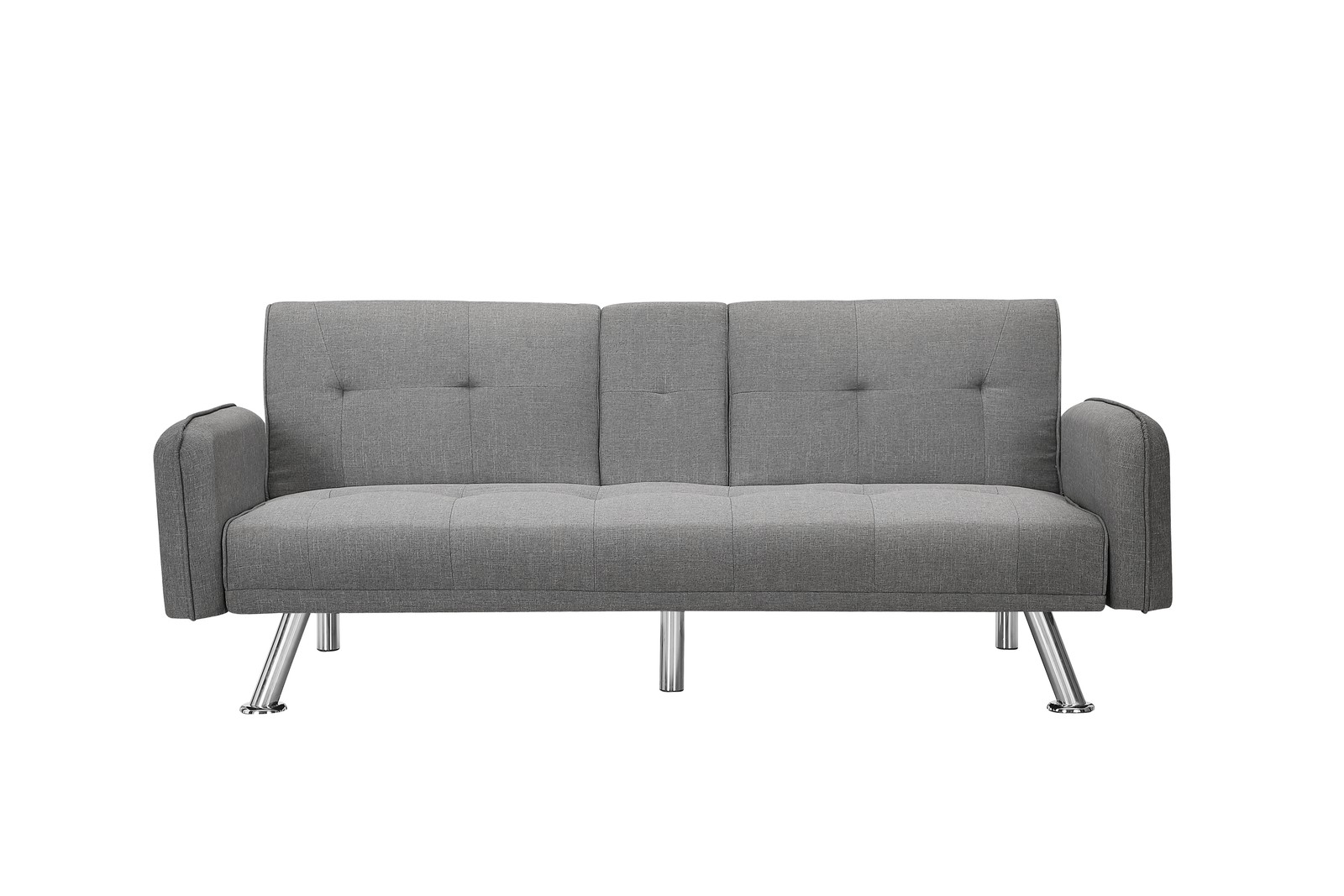 74.4" Futon Sofa Bed Twin Sleeper 2 Cup Holders 3-Position Adjustable Linen Gray