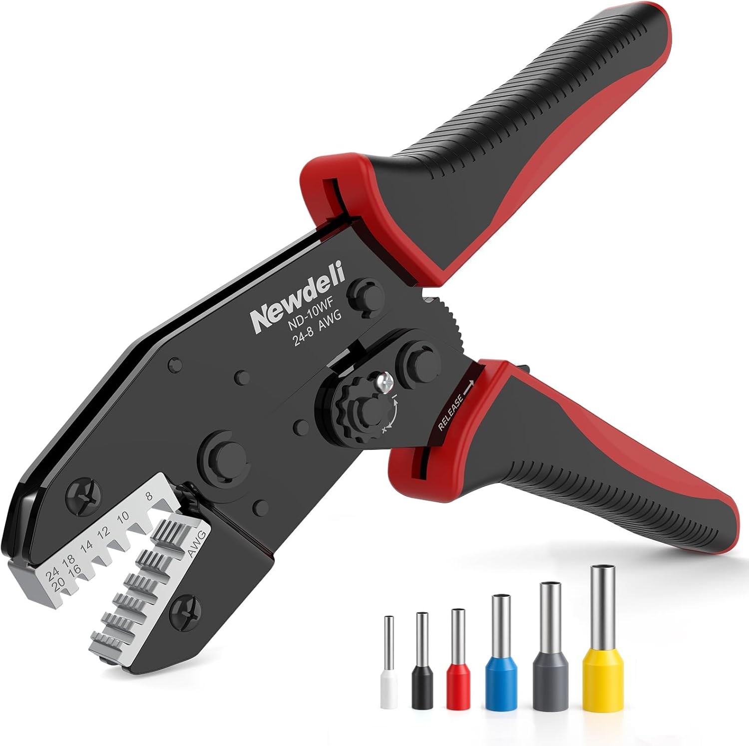 Newdeli Ferrule Crimping Tool 24-8 AWG Wire Ferrule Crimper - Ratchet Wire Crimp