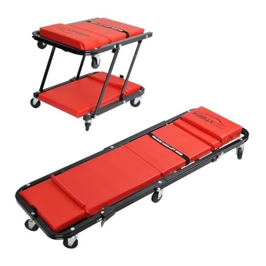 48" 2 in 1 Folding Rolling Garage Shop Creeper Roller Seat, Work Stool with