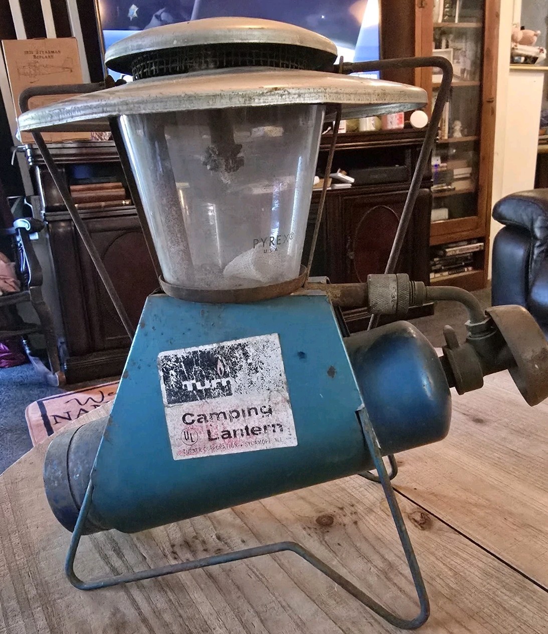 Vintage Turner Propane Camping Lantern Teal Blue