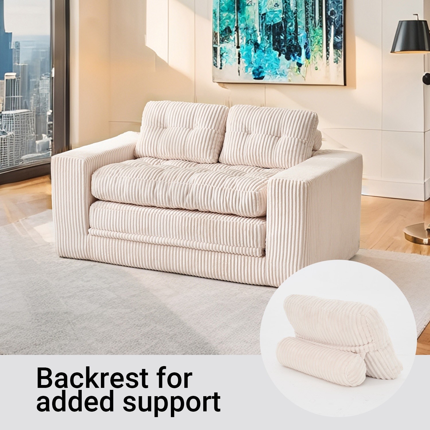 Folding Convertible Sofa Bed Floor Loveseat Sofa w/ Steel Frame for Small Spaces