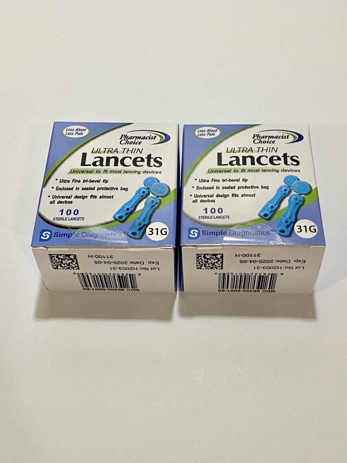2 Boxes Pharmacist Choice Ultra Thin Lancets 31G - 100 ct (200 Total) Exp 04/25