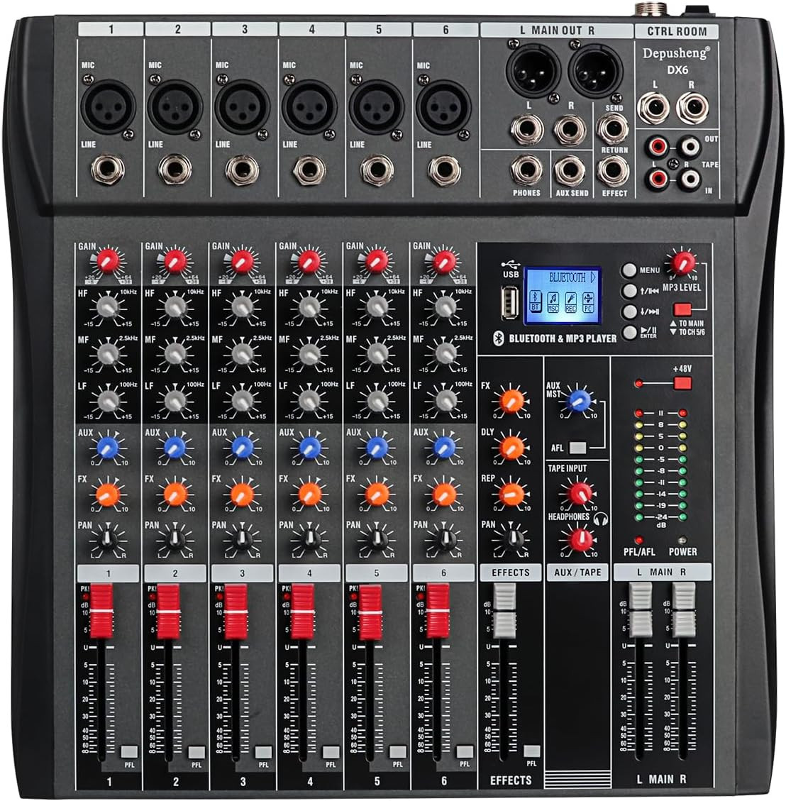DX6 Professional Mixer Sound Board Console 6 Channel Desk System