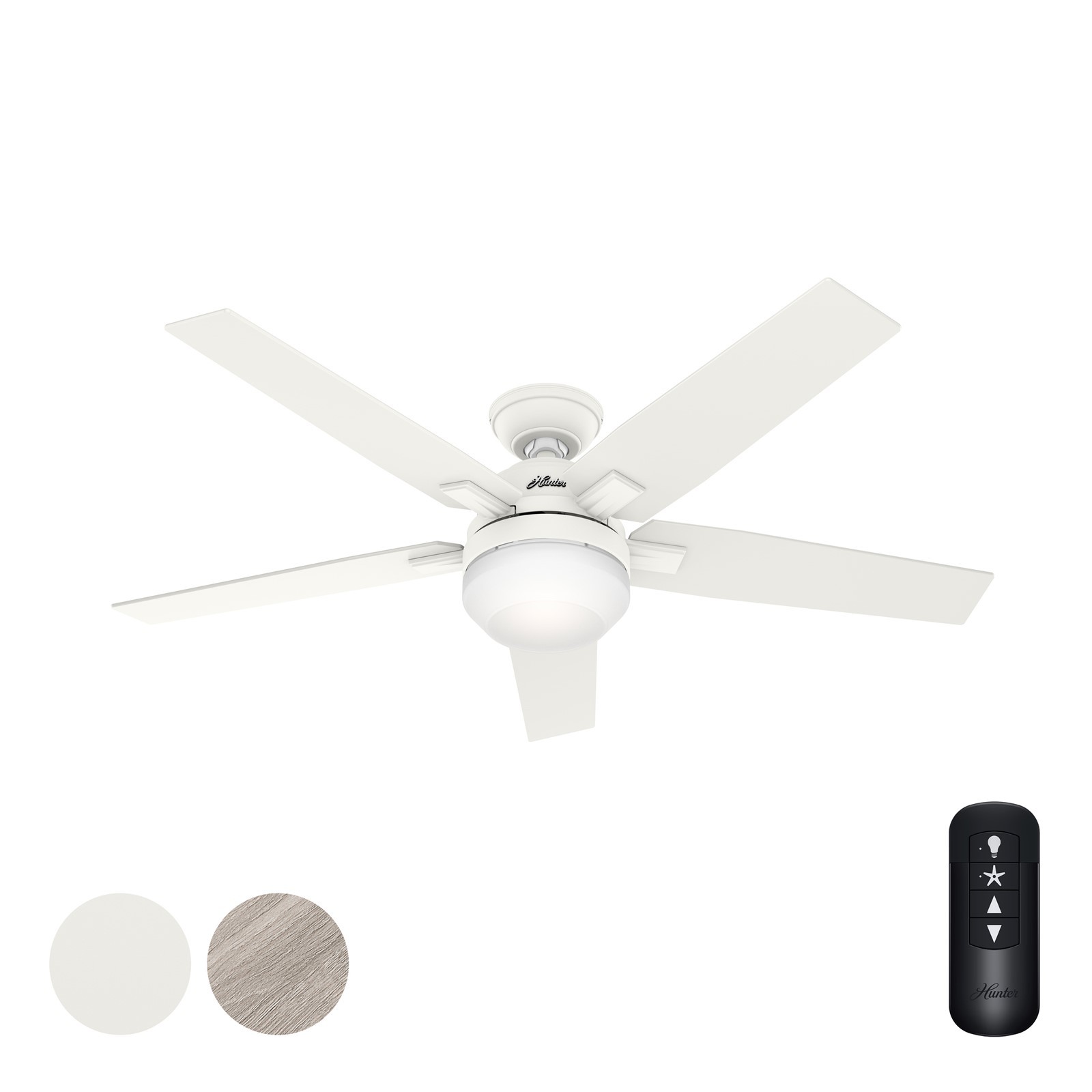 Hunter Fan 52in Matte White Indoor Ceiling Fan with Light and Remote Control