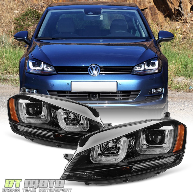 [L+R] Blk 2015-2017 Volkswagen VW Golf/GTI MK7 LED DRL Tube Projector Headlights
