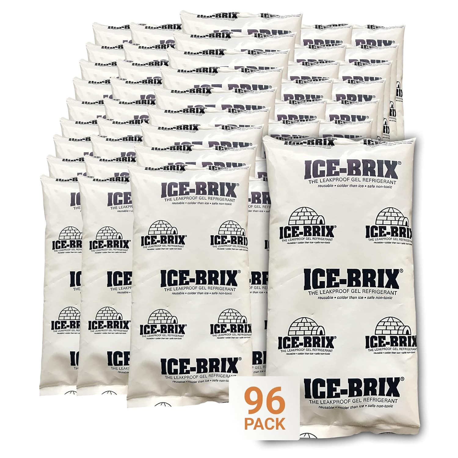 ICE-BRIX Ice Packs for Shipping 5 X 2 3/4" (96 Pack Bulk) Food-Safe Reusable Ref