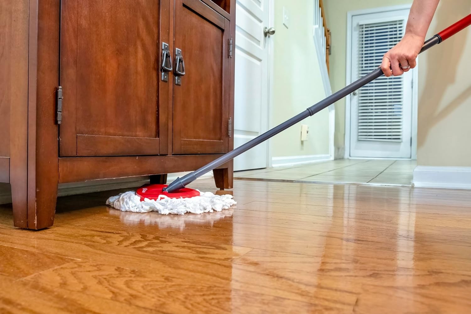 EasyWring Microfiber Spin Mop, Bucket Floor Cleaning System, Red, Gray,