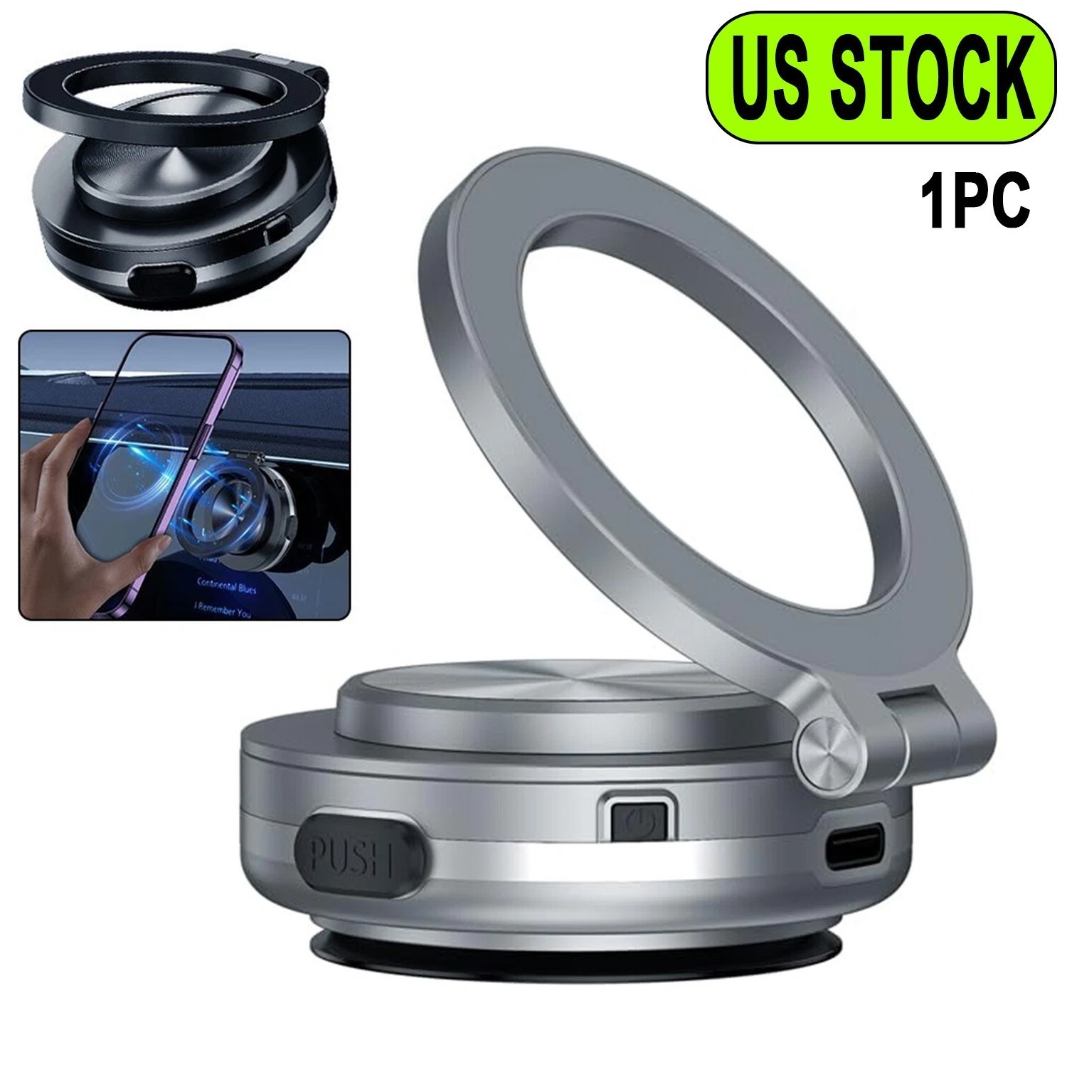 360° Electric Vacuum Magnetic Suction Cup Car Phone Mount Rotation Phone Holder