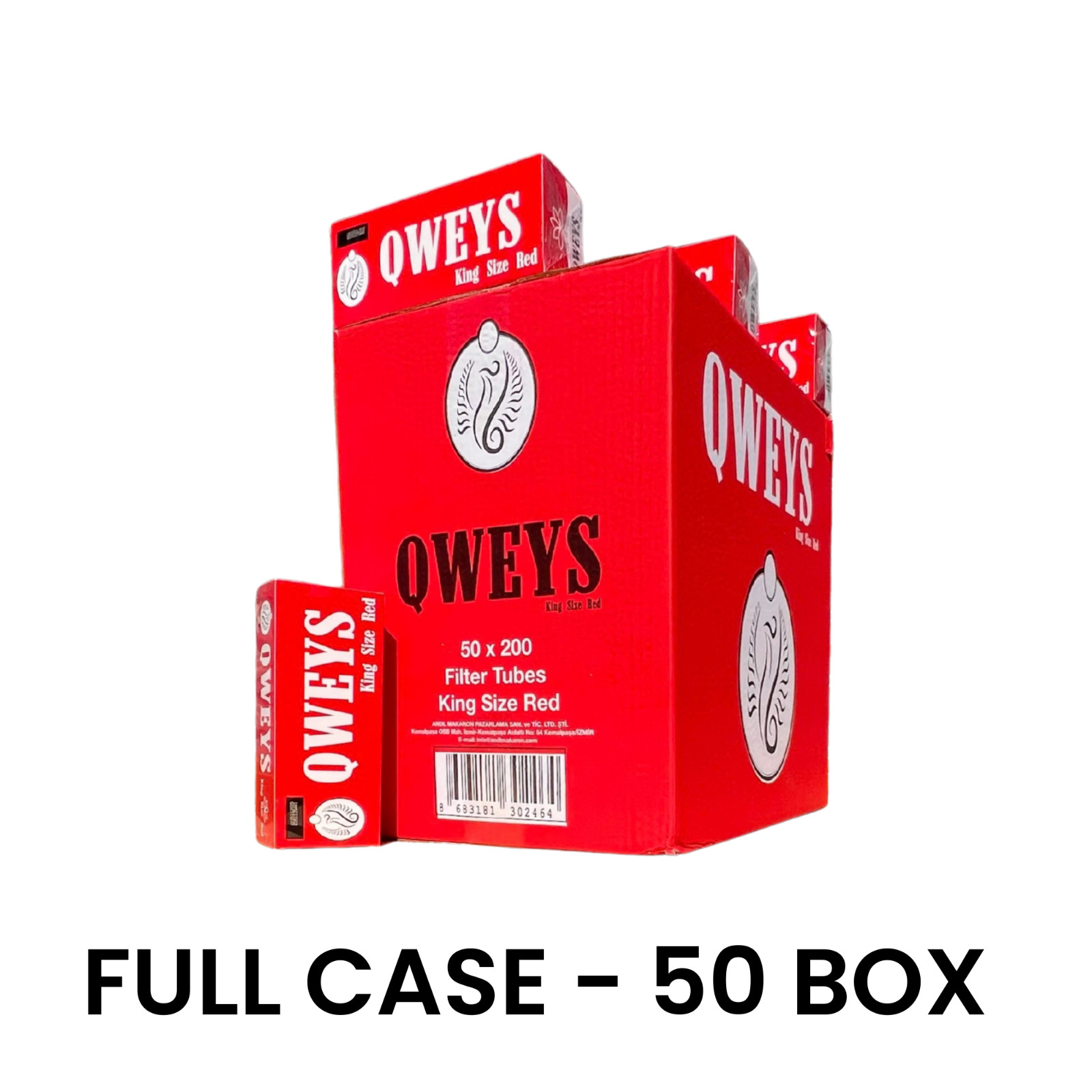 QWEYS King Size Red Cigarette Filter Tubes Full Case  50 BOX