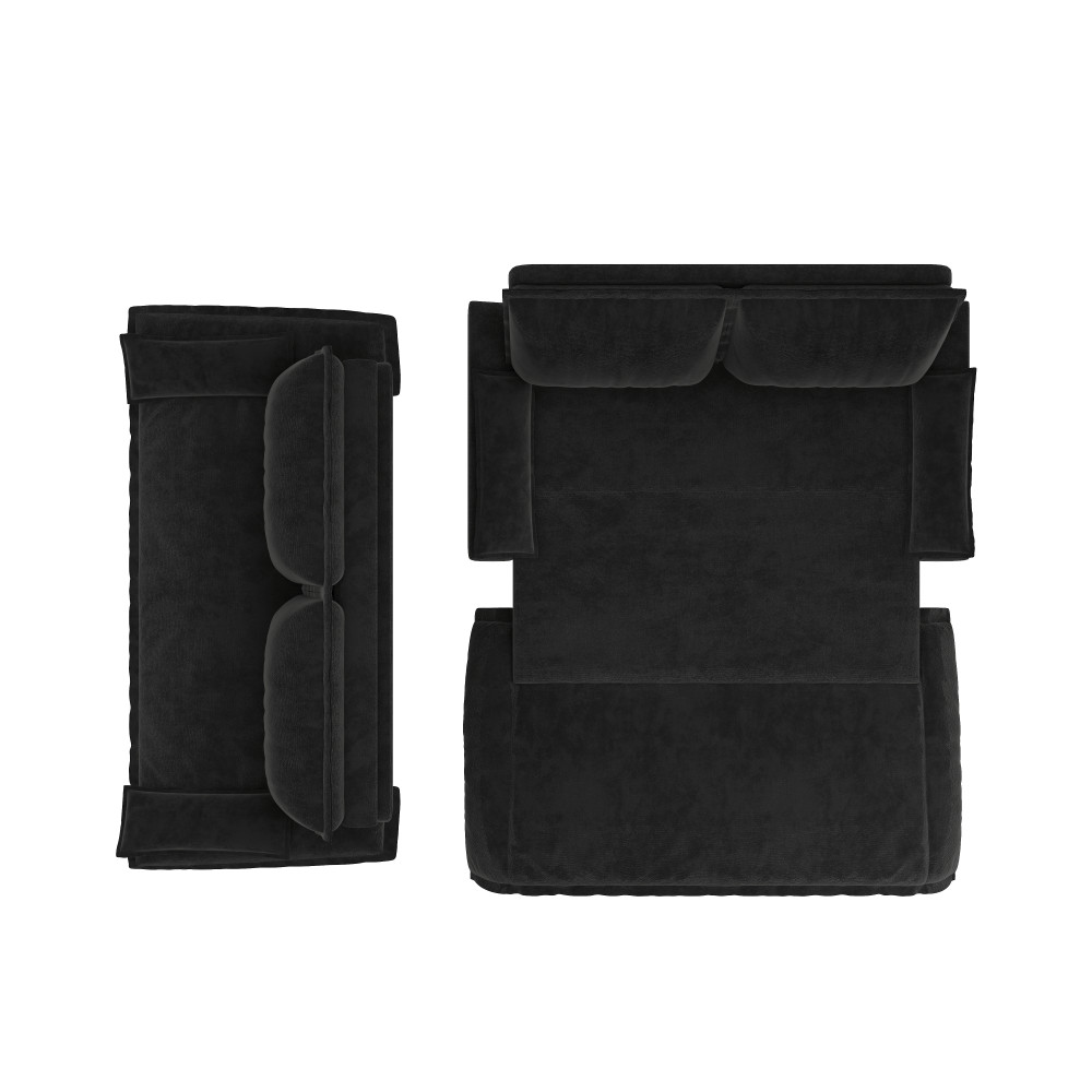 Queen Sofa Bed Pull Out Sleeper 3-in-1 Convertible Velvet Loveseat Black