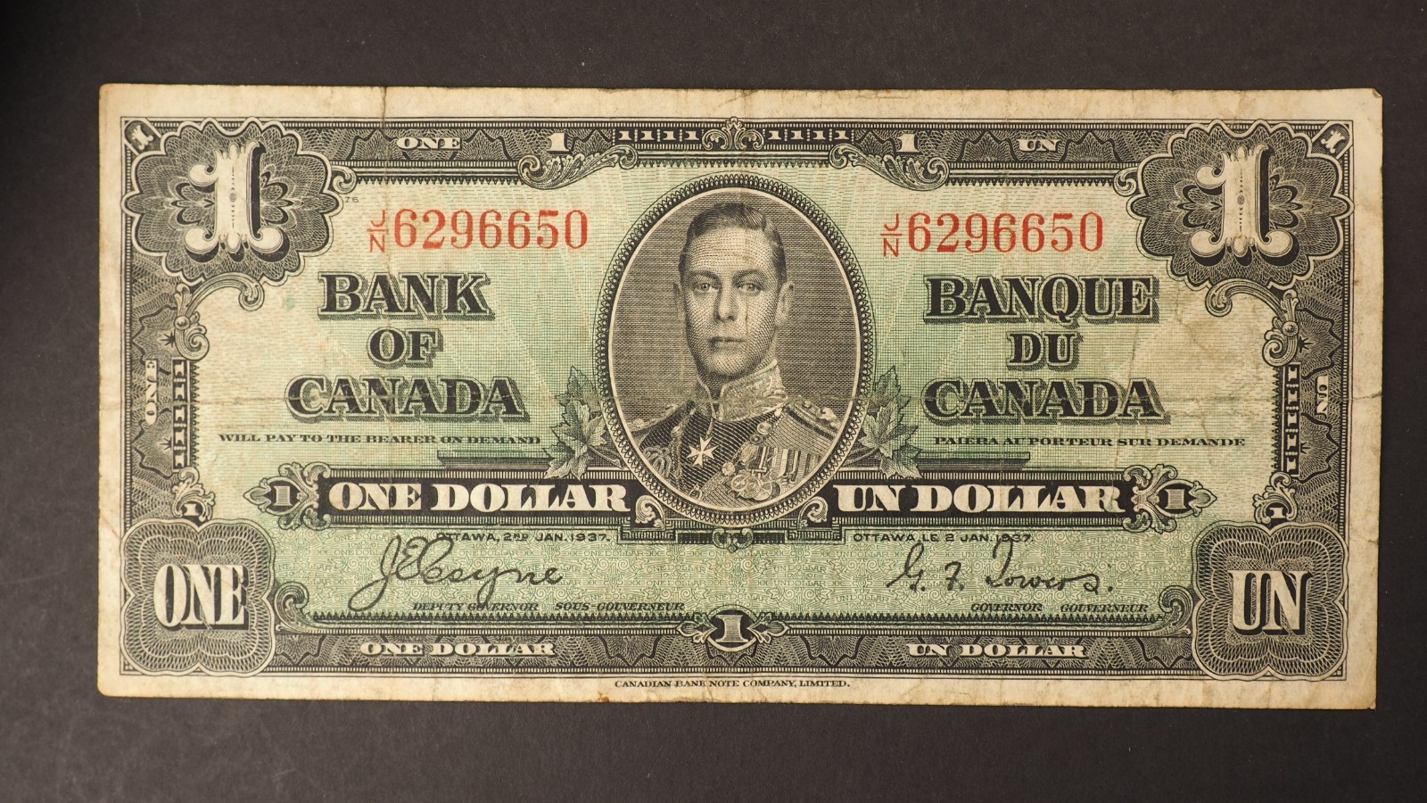 1937 F $1 ONE DOLLAR BANK OF CANADA **NICE NOTE!** FREE SHIP! S5243