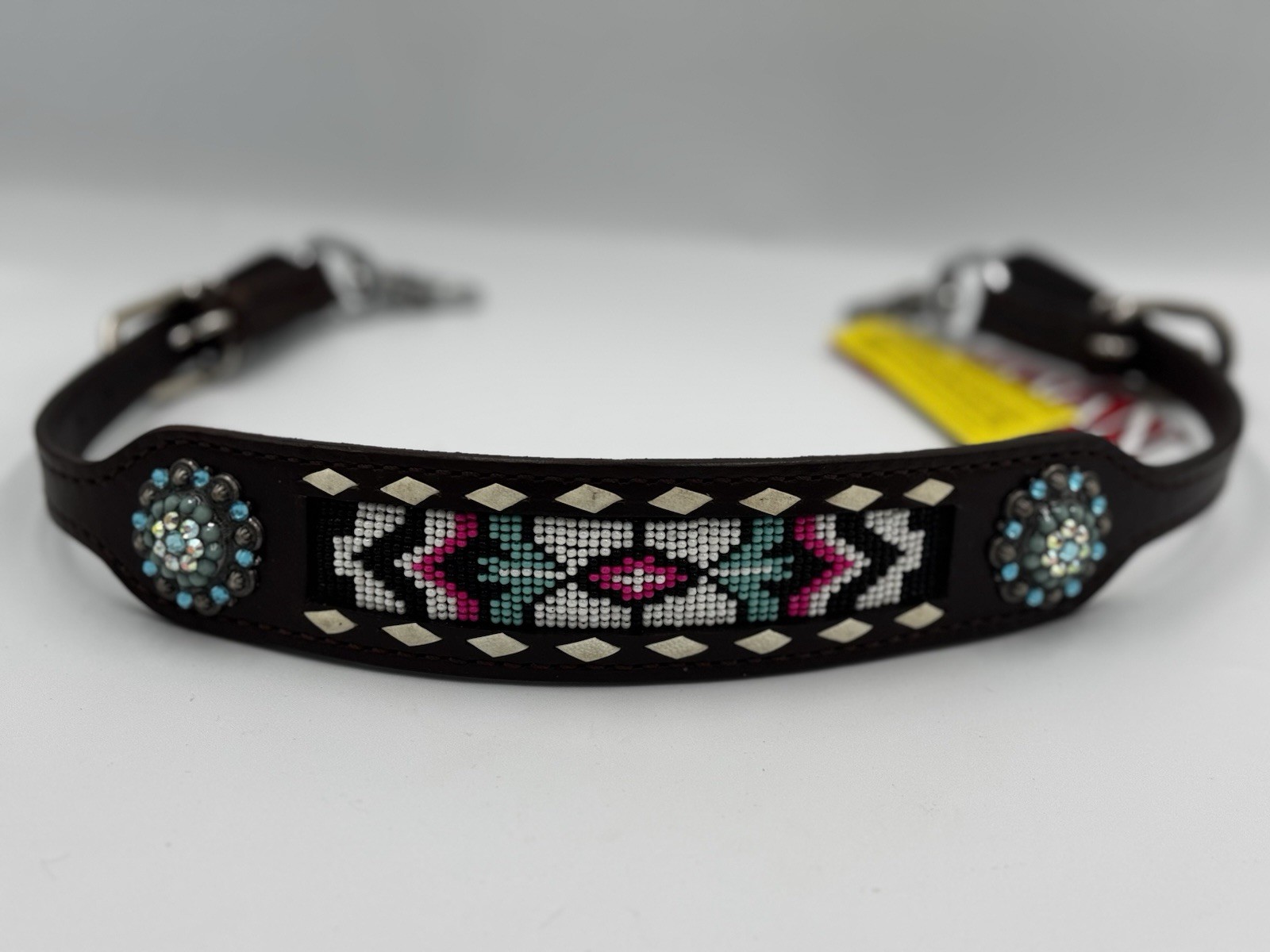 New! Showman Beaded Wither Strap In Pink,Turquoise and Black, Standard Horse