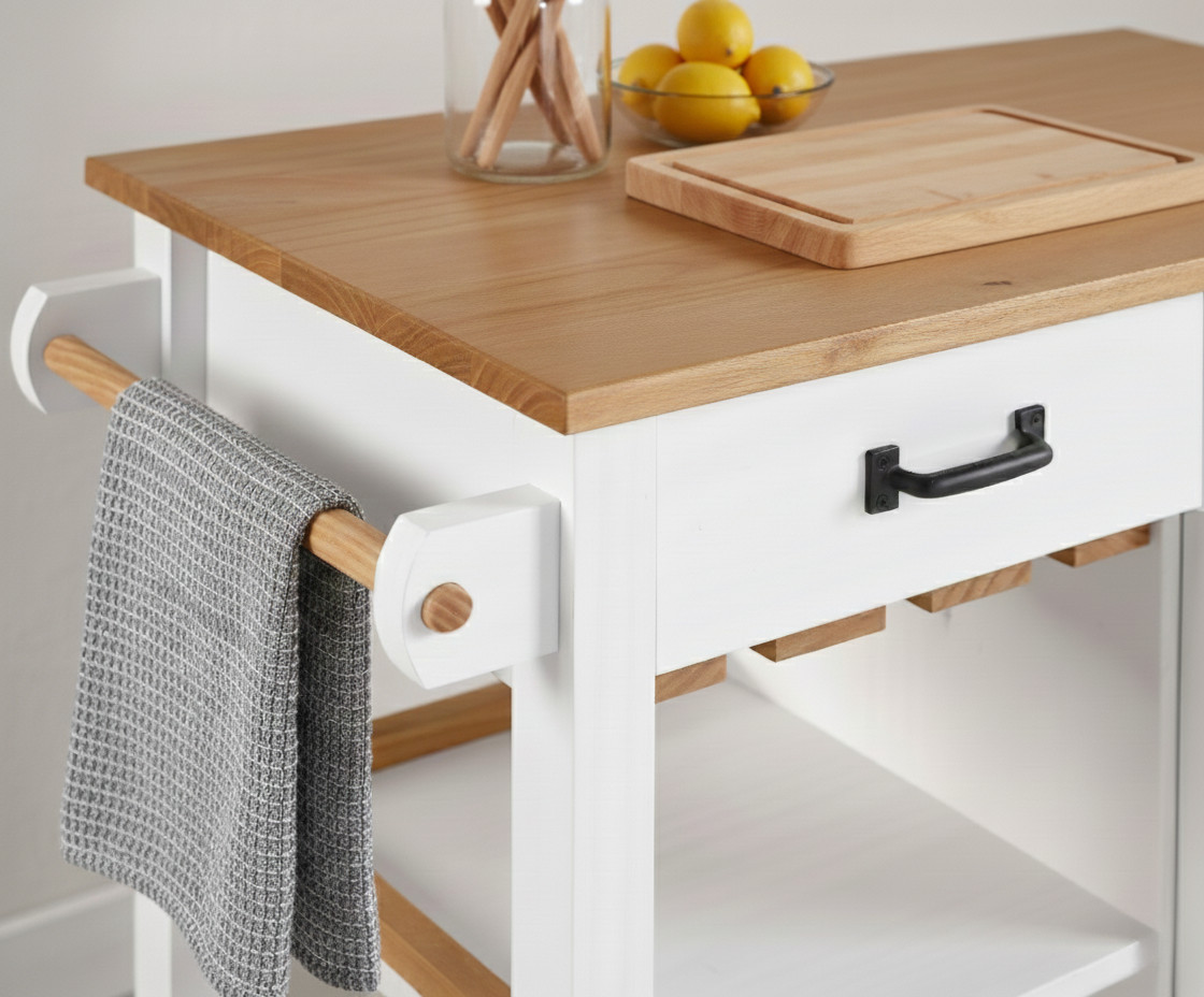 Pine Wood Kitchen Storage Cabinet Island Cart