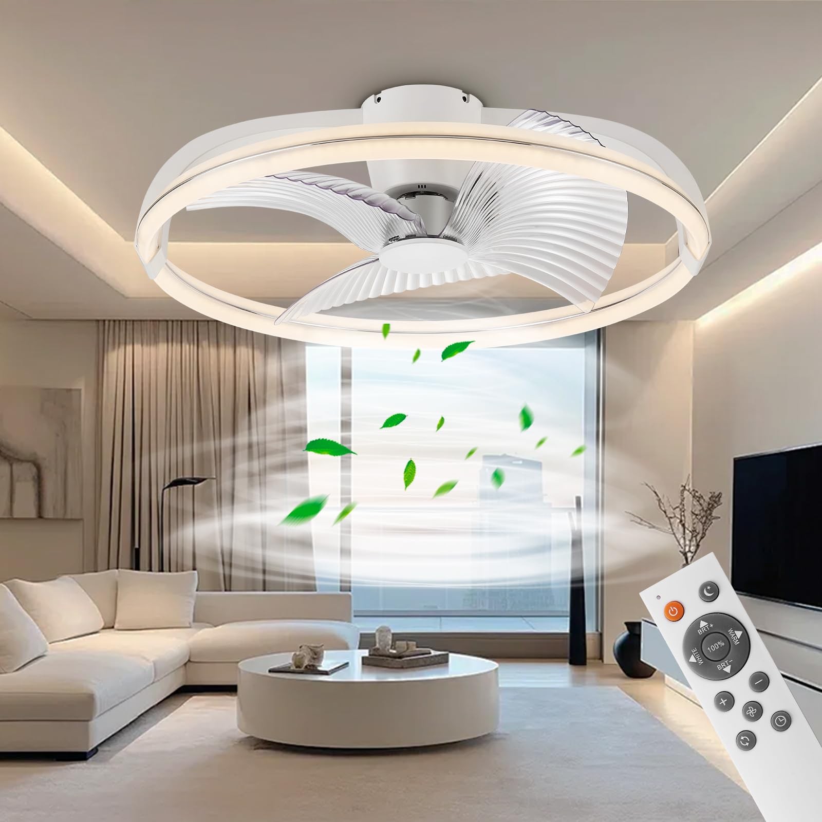 29'' Ceiling Fans with Lights and Remote, Low Profile Ceiling Fan, 24 Wind Sp...
