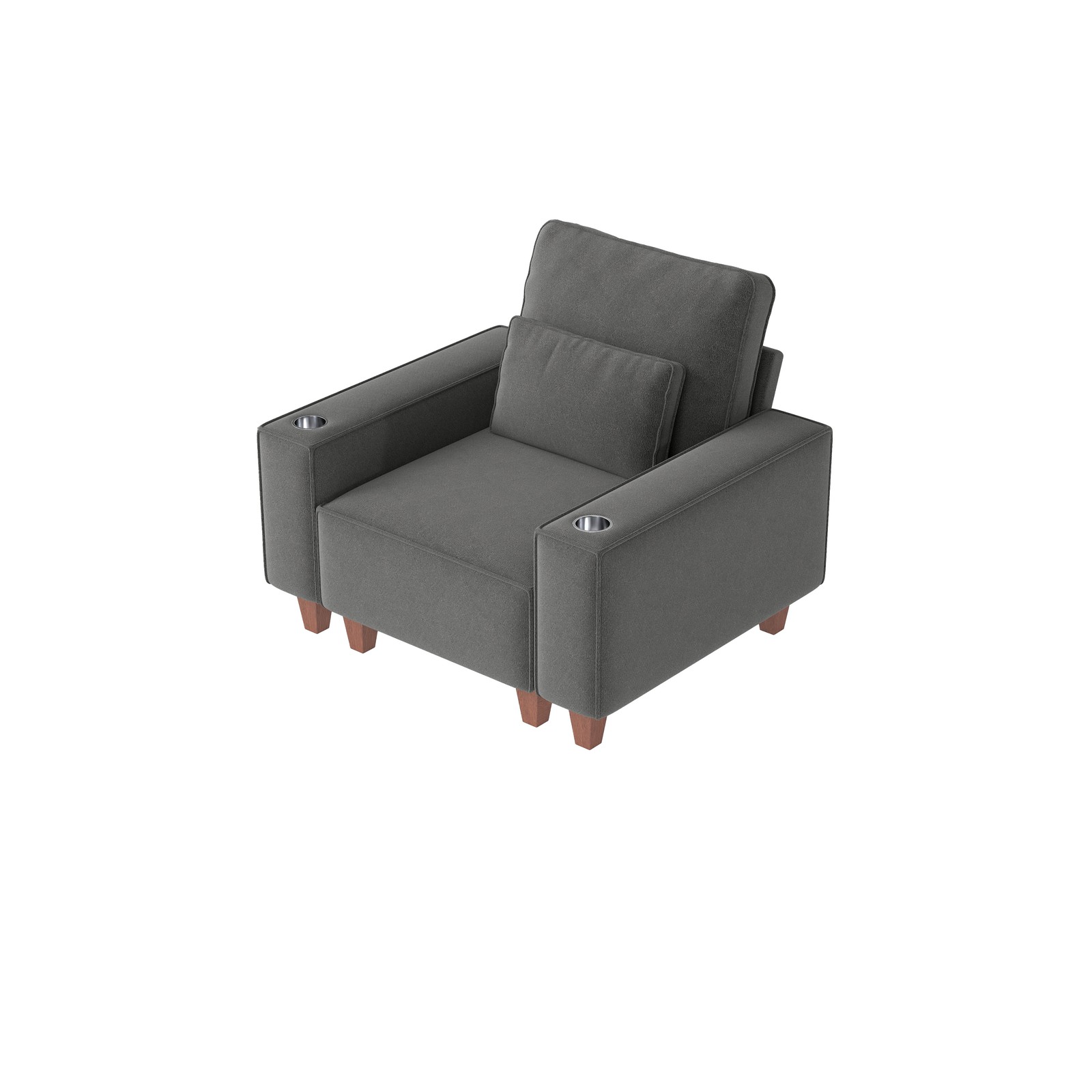 Dark Gray Chenille Deep Seat Accent Chair with Cup Holder Pillow Living Room