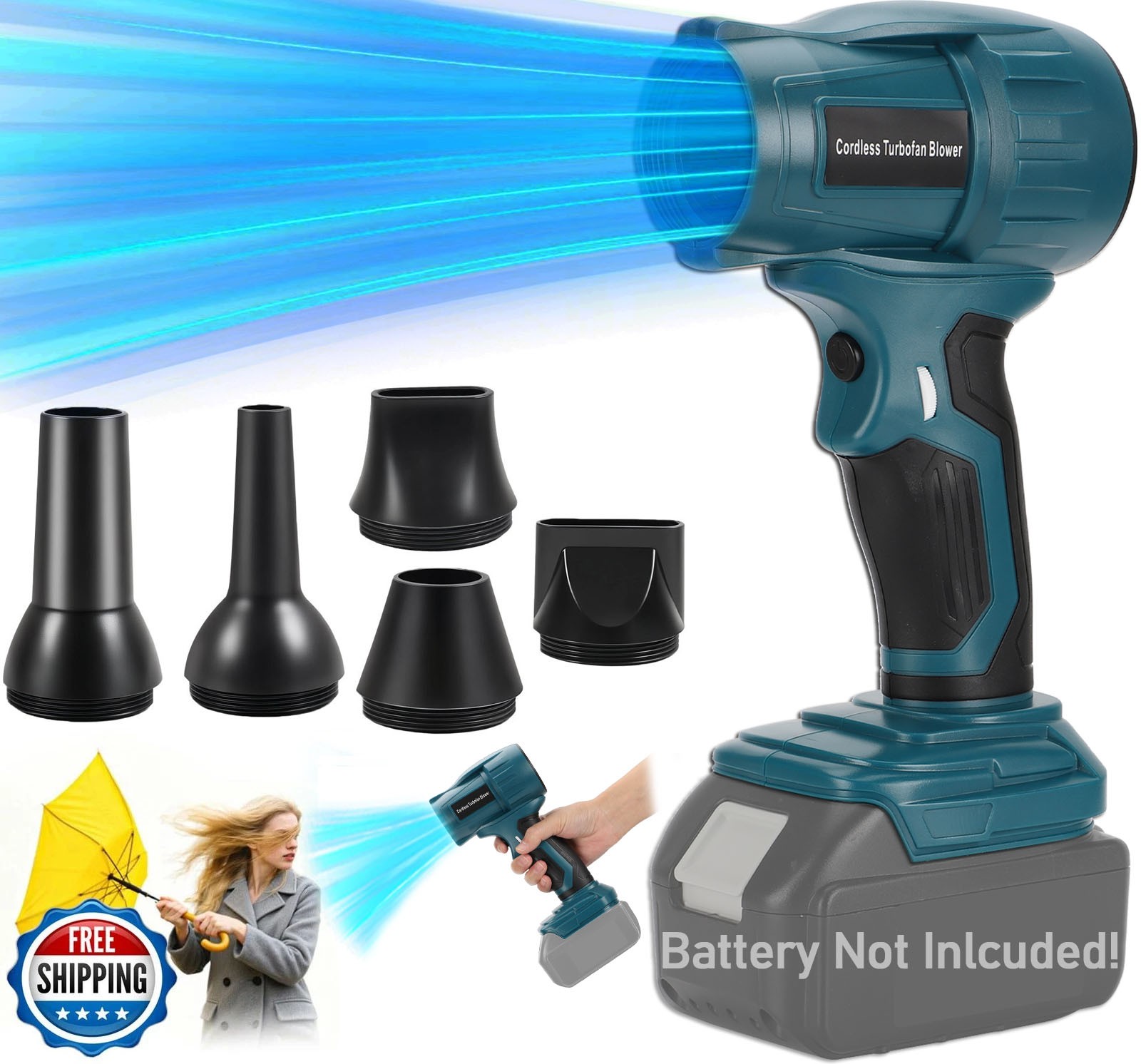 Jet Air Blower 96000RPM Leaf Blower Turbo Fan w/5 Nozzles for Makita 18v Battery
