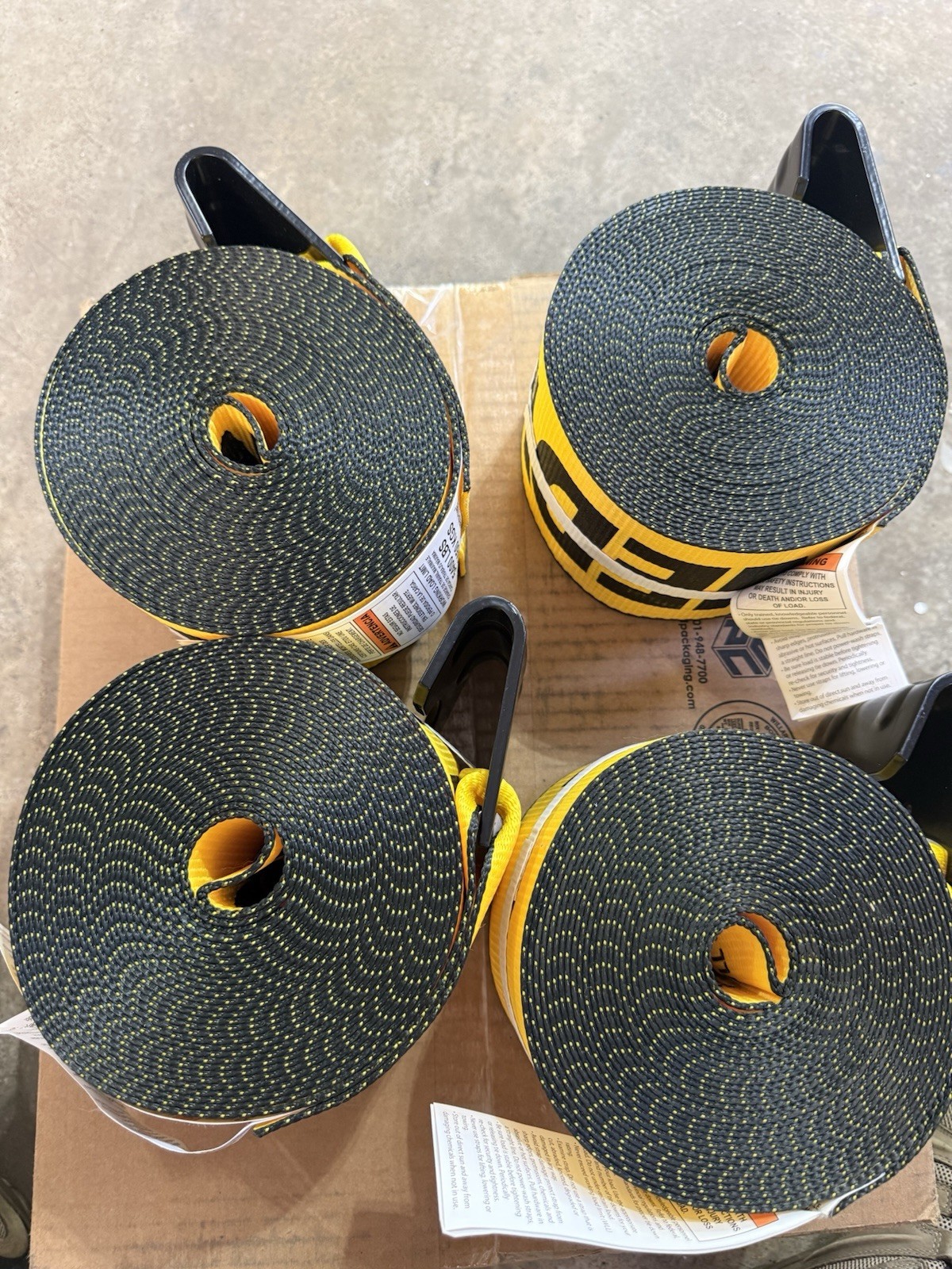 4 New Kinedyne 4" x 30' Winch Strap Tie Downs with Flat Hook - Gold