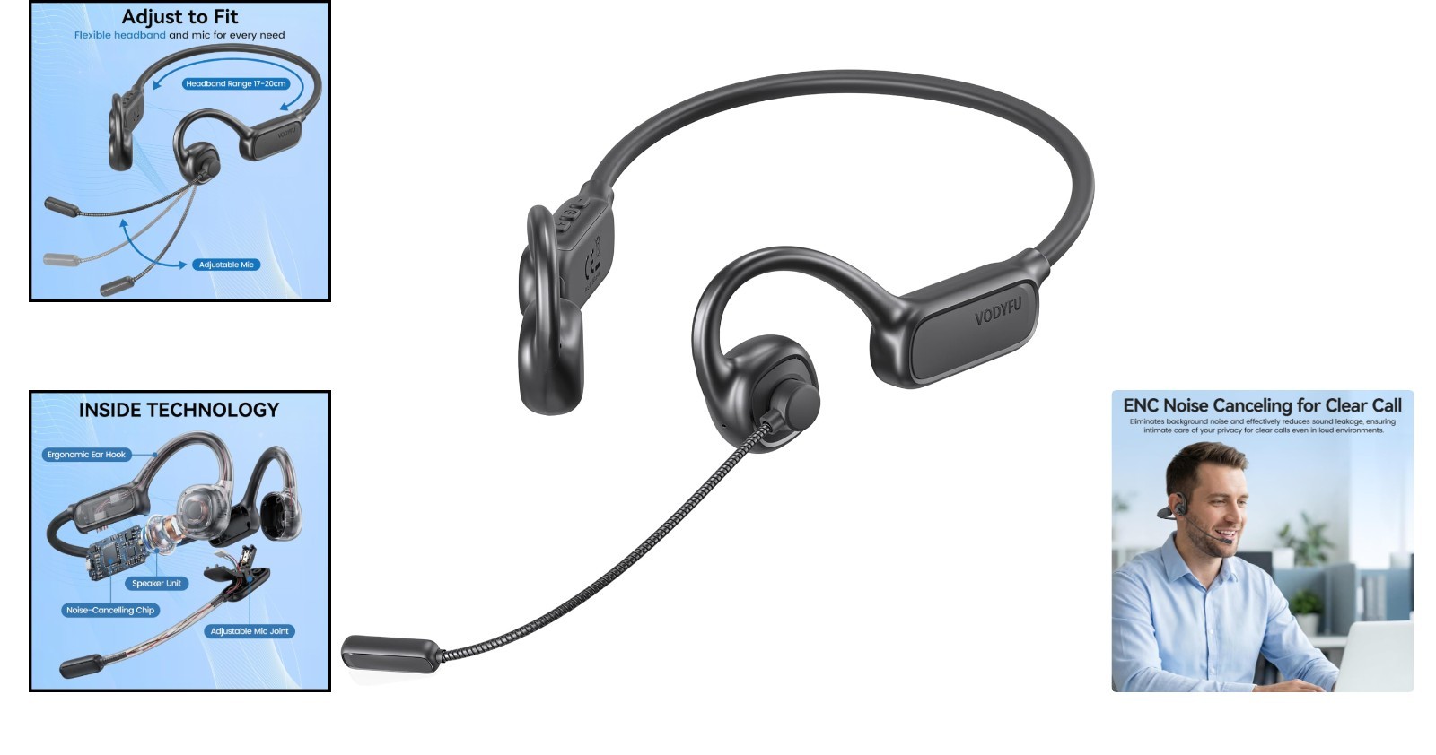 Noise Cancelling Wireless Headset - 5.4 Bluetooth, 20H Talk Time, Ideal for Work