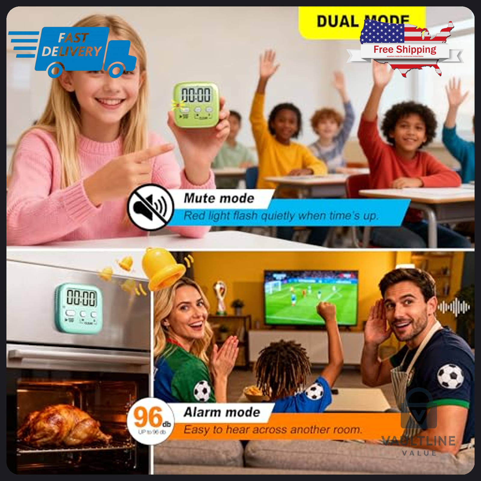 2 Pack Antonki Digital Kitchen Timers - Magnetic Countdown Clock for Cooking