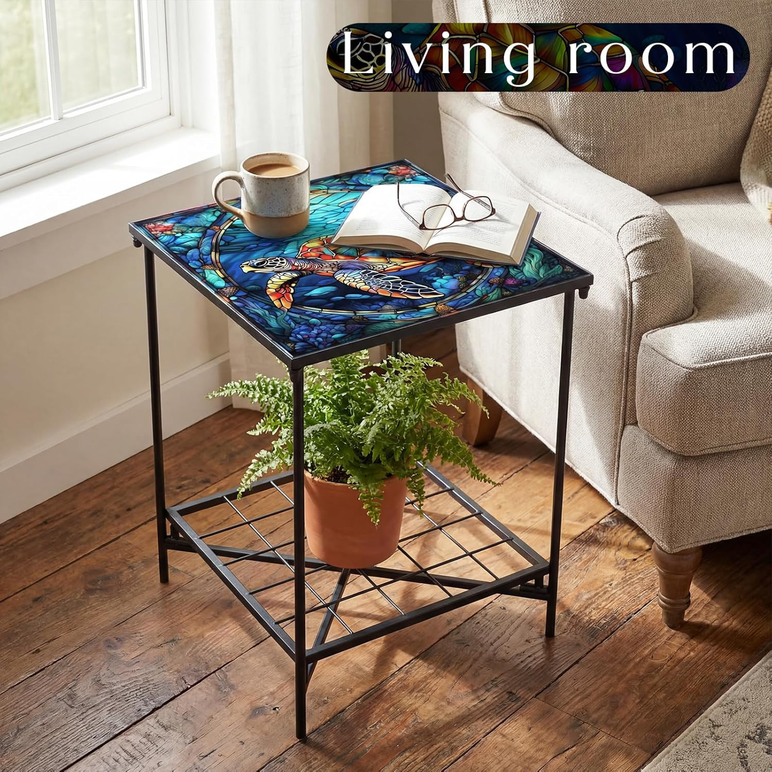 Turtle Style Outdoor Side Table 2-Tier Storage Accent Table