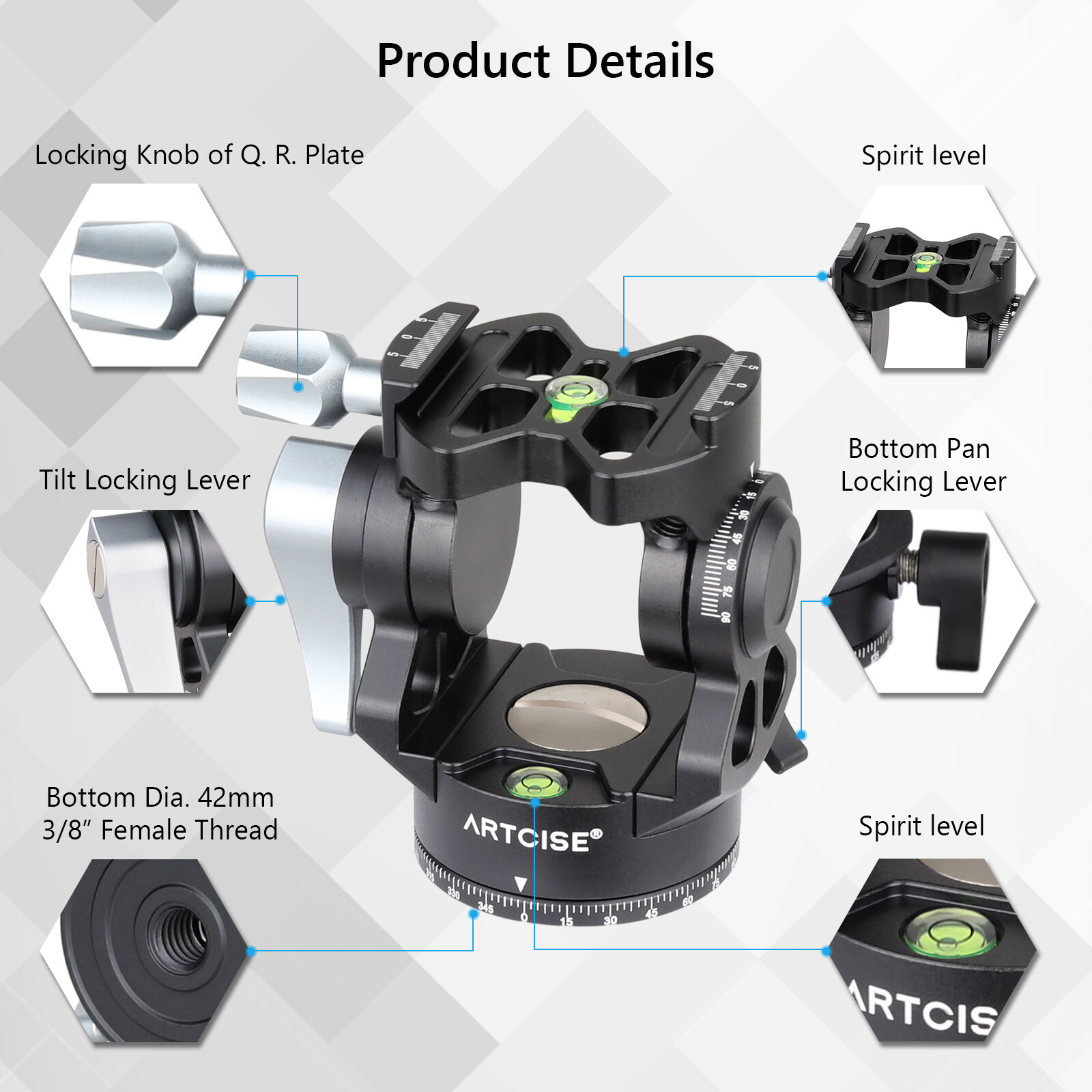 Fluid Video Head Compact Tripod Head Pan Tilt Head W/ Acra Quick Release Plate