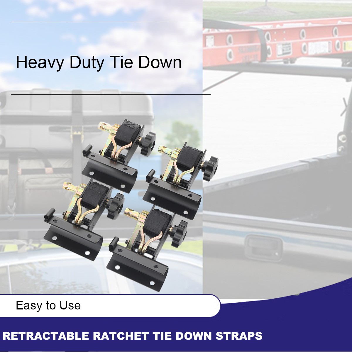 4PCS Ladder Rack Ratchet Straps with J-Hook Retractable Ratchet Tie Down Strap