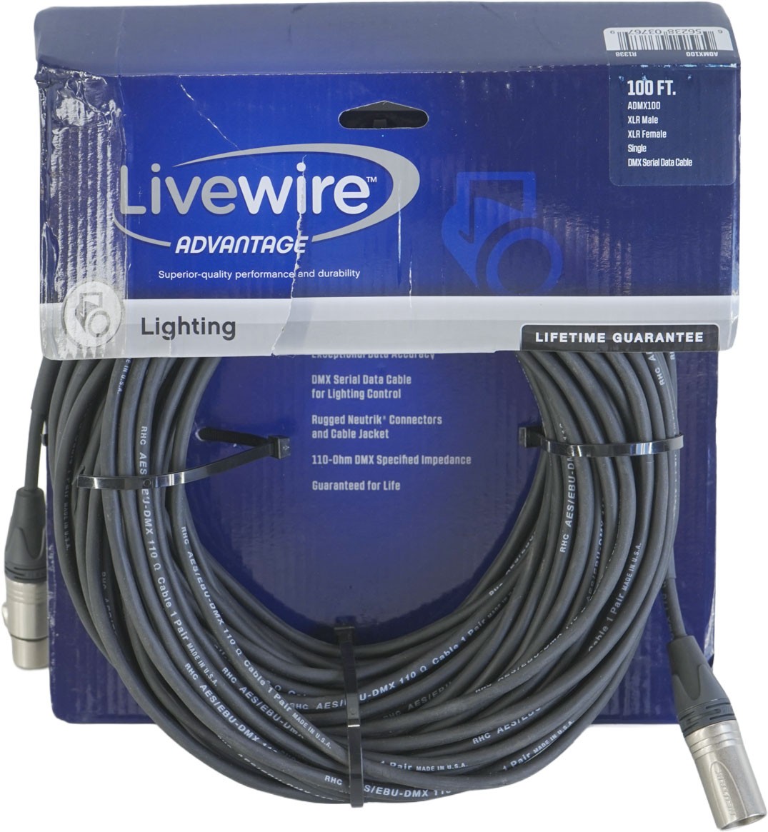 Livewire Advantage DMX Serial Data Lighting Cable 100 ft. Black - ISSUE