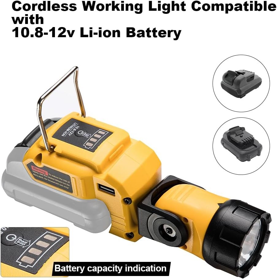 12V Flashlight Compatible with Dewalt 12V Battery 280LM LED Work Light /USB Port