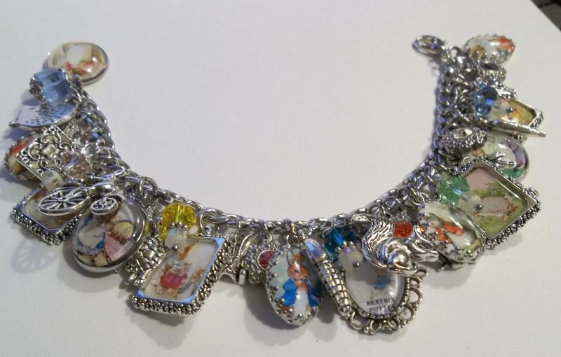 Classic Book Art Peter Rabbit Charm Bracelet Hand Crafted Beatrix Potter