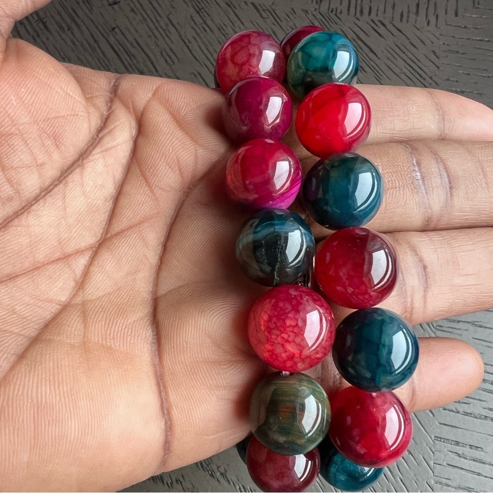 Enhanced dragon vein agate bracelet 14mm 6.5’