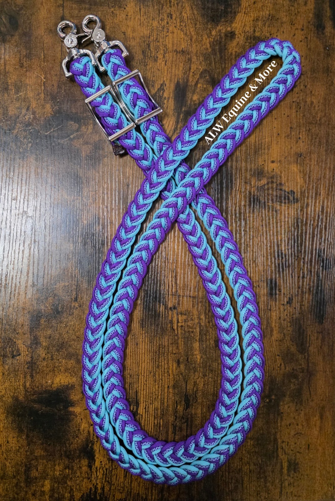 BRAND NEW Purple & Turquoise 8ft Adjustable Paracord Reins By ALW Equine