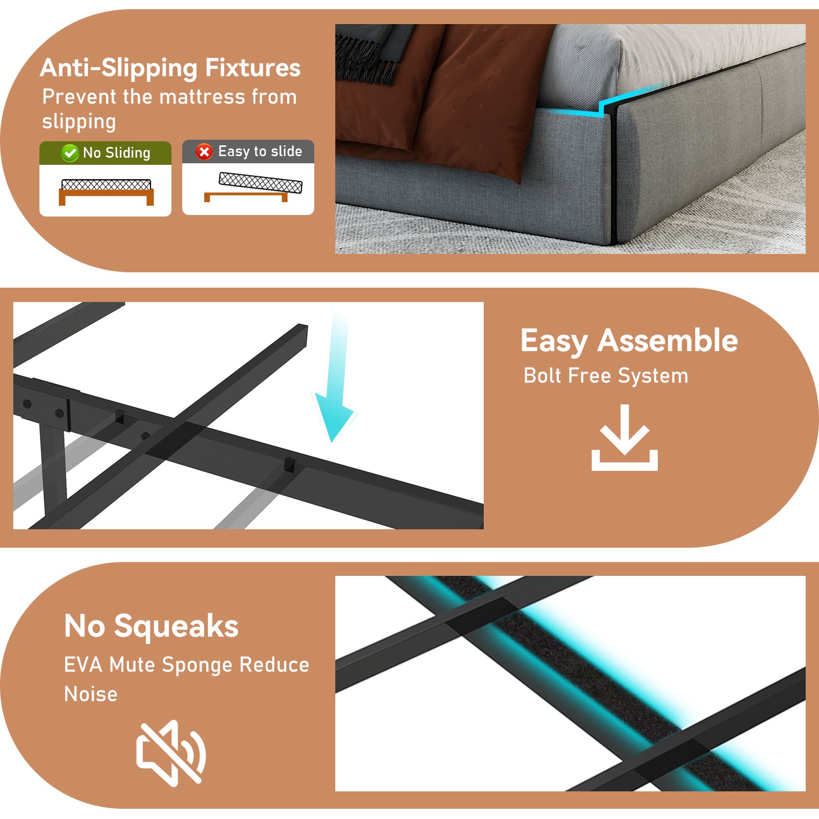 Full Size Bed Frame, Upholstered Platform Bed Frame with 4 Storage Drawers