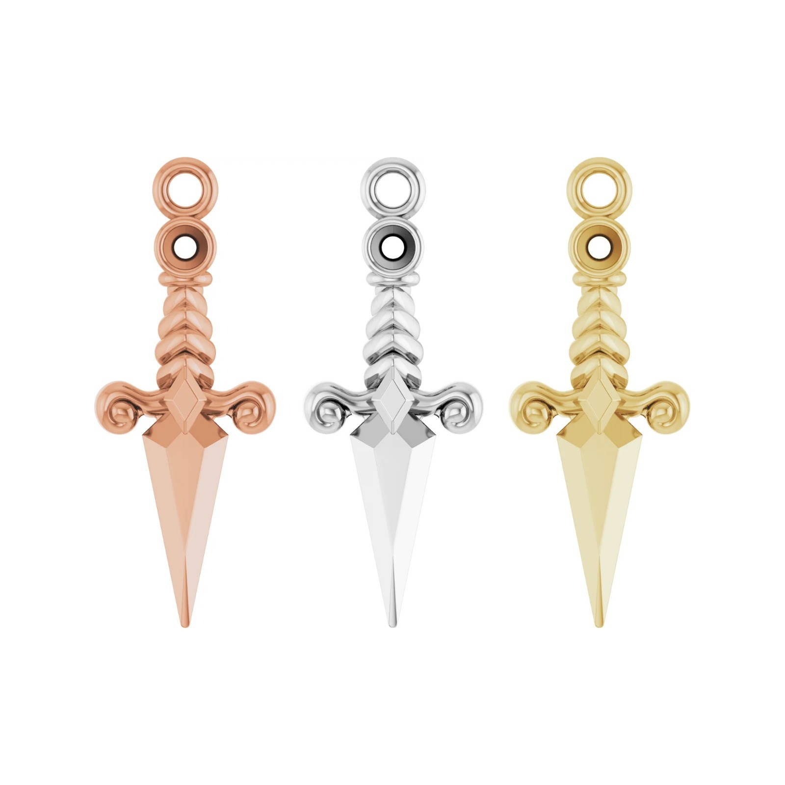 10K 14K 18K Gold, Platinum & Silver 1.7 mm Round Accented Dagger Dangle