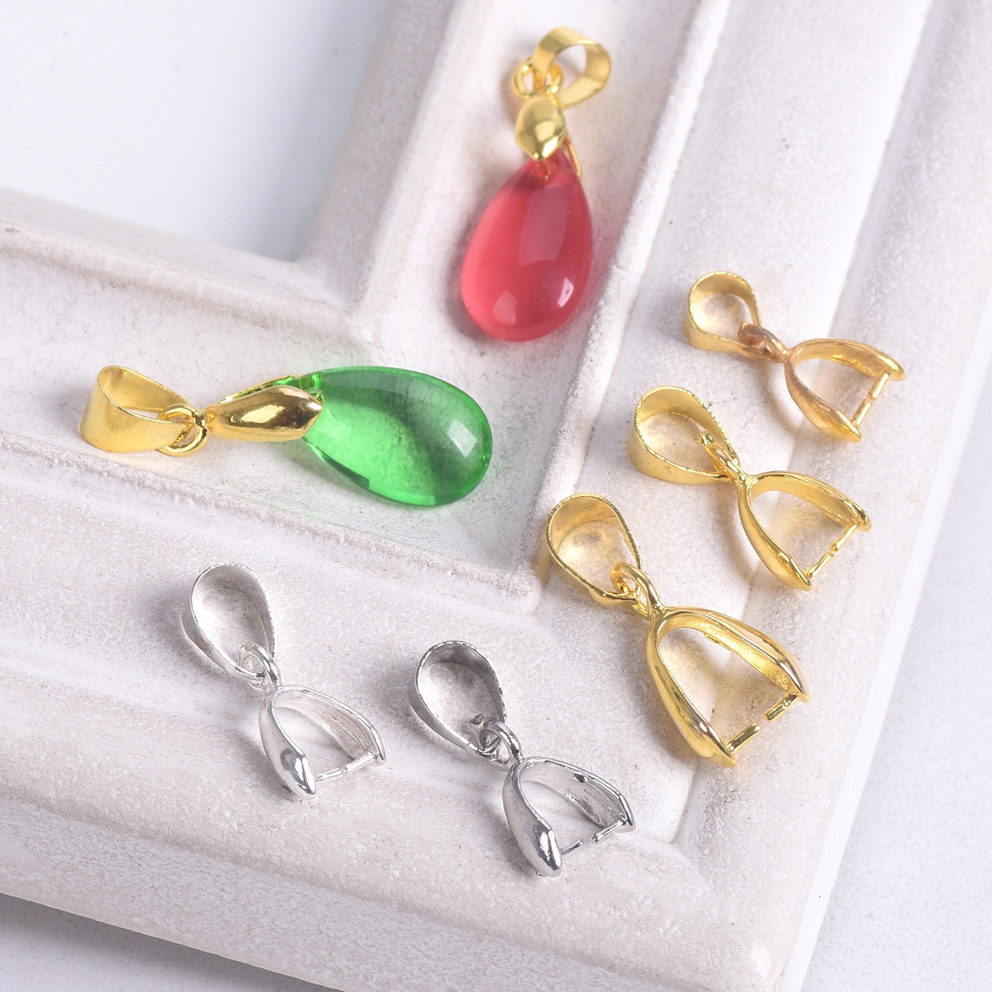 20pcs Silver/Gold Pendant Holder Clamp Pinch Bails Clip Clasps Connectors