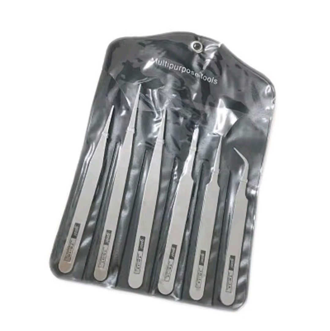 Set of 6 Tweezers Pliers Mini Modeling Beauty Care Curved Straight Ac (Foreign Shipping