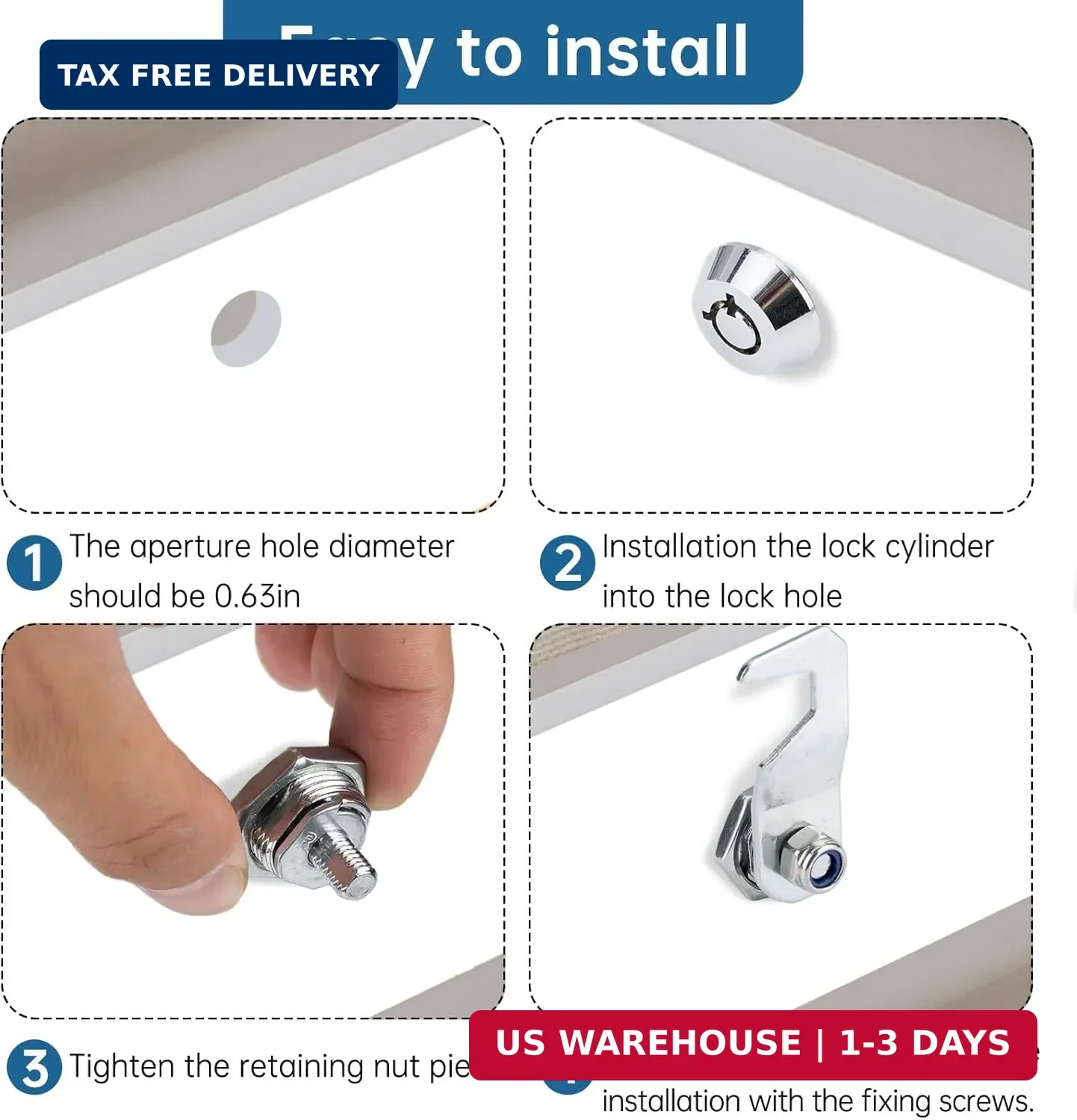 Silver Tool Box Locks with Keys for Craftsman, 5/8" Cam Lock Replacement, 2 Sets