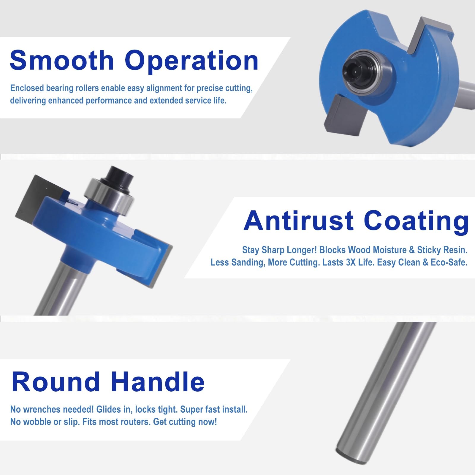 Rabbet Router Bits Set 4Pcs 1/4 Shank with Interchangeable Bearings