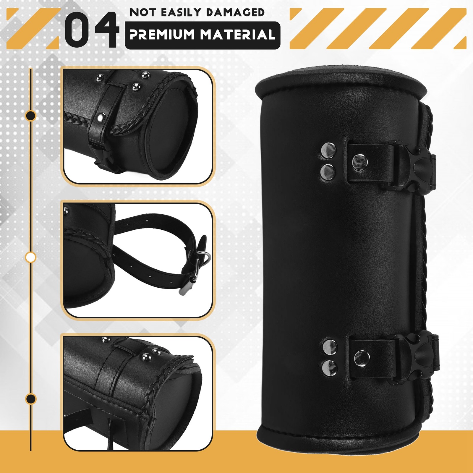 Motorcycle Fork Bag PU Leather Handlebar Tool Pouch Sissy Bar Roll Storage6318